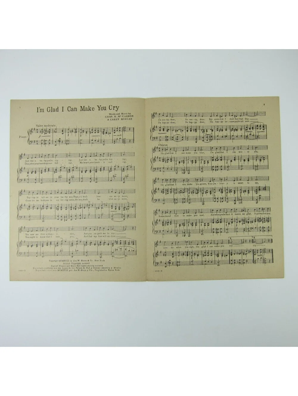 Sheet Music I'm Glad I Can Make You Cry Silent Movie Alice Joyce Harry Tenney
